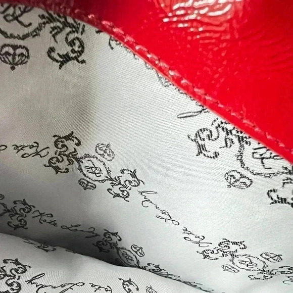 Kate Landry Red Patent Leather Purse Gold Chain Strap Preowned Great Condition - Picture 7 of 14